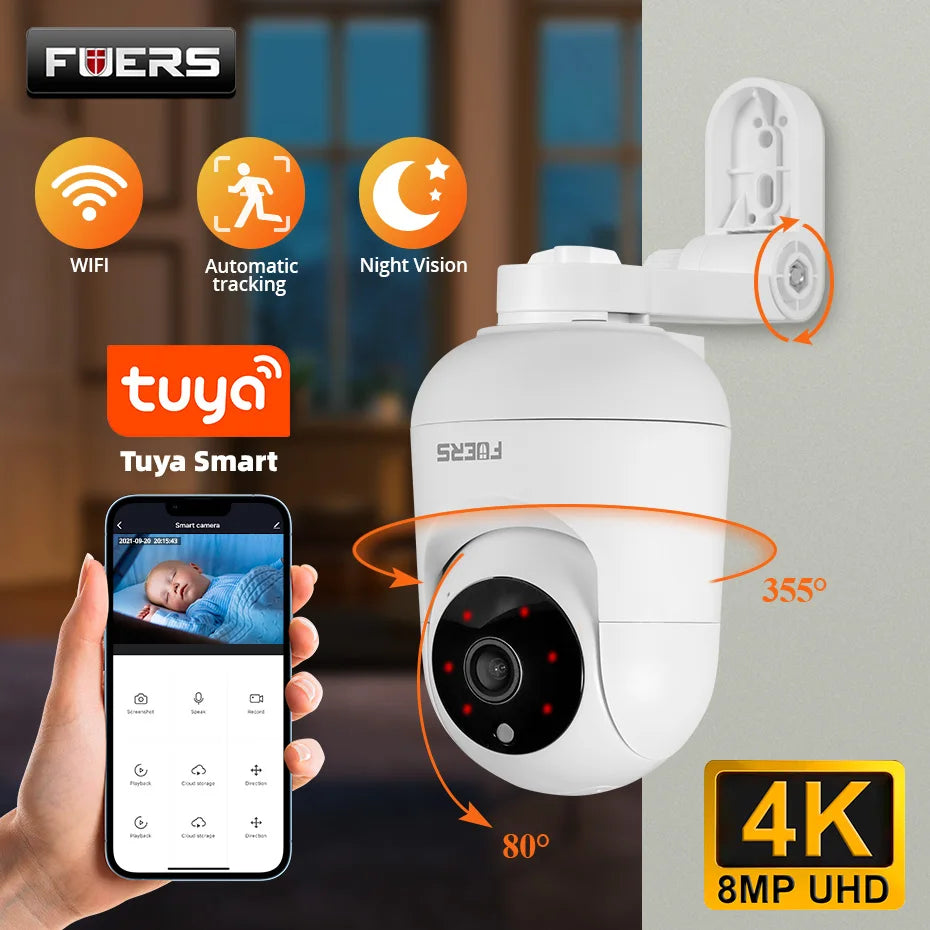 8MP 4K WiFi IP Camera with Smart Tracking – Tuya Compatible Home Security Camera