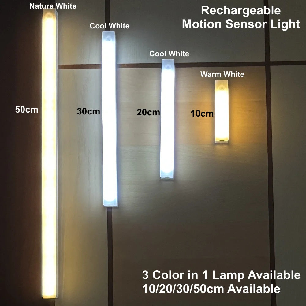 USB Rechargeable LED Motion Sensor Light - Wireless Cabinet Lighting for Kitchen, Bedroom & Hallway