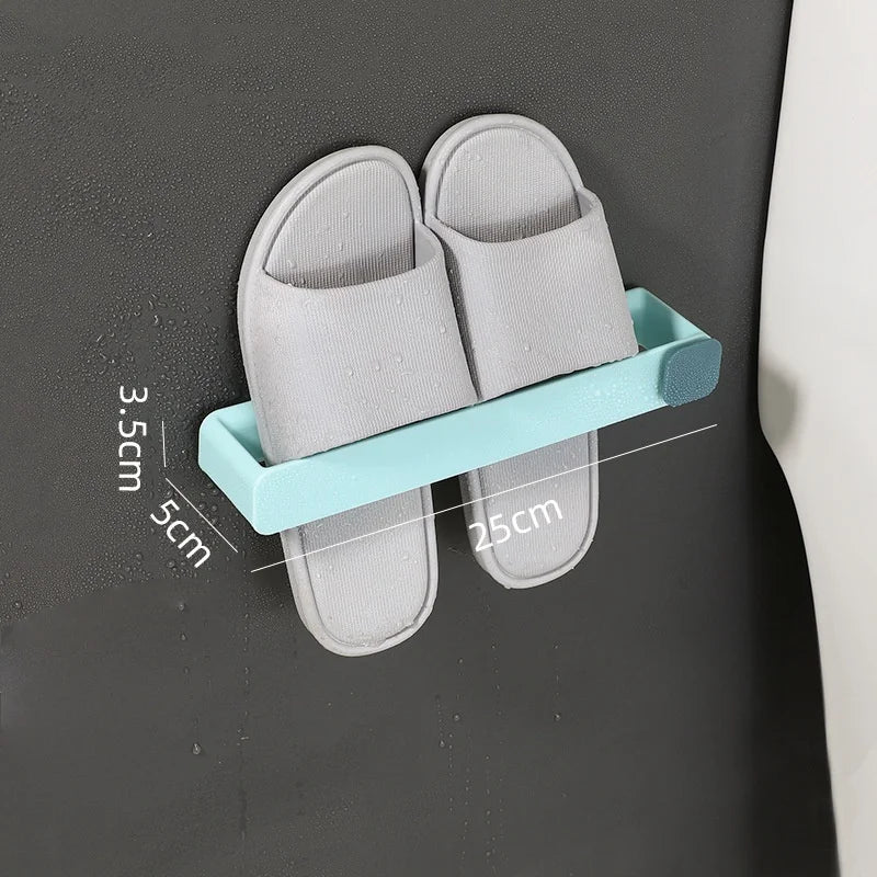 Estante para zapatillas de baño montado en la pared: ahorra espacio, no necesita perforaciones, zapatero de una sola pieza para una fácil organización del baño