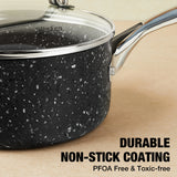1-Quart Nonstick Granite Saucepan with Lid – Small Pot for Sauces, Oatmeal & Soup