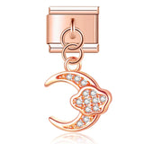 Moon Charm Stainless Steel Bracelet Link with CZ Accents