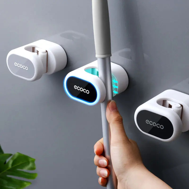 Soporte de pared para escobas y trapeadores: estante de almacenamiento que ahorra espacio para organizar el hogar
