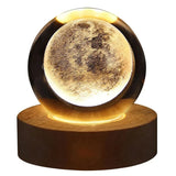 3D Galaxy Crystal Ball Lamp - Solar System Night Light with Wooden Base