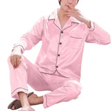 Men’s Plus Size Solid Color Pajama Set – Soft Polyester Long Sleeve Sleepwear with Button Closure