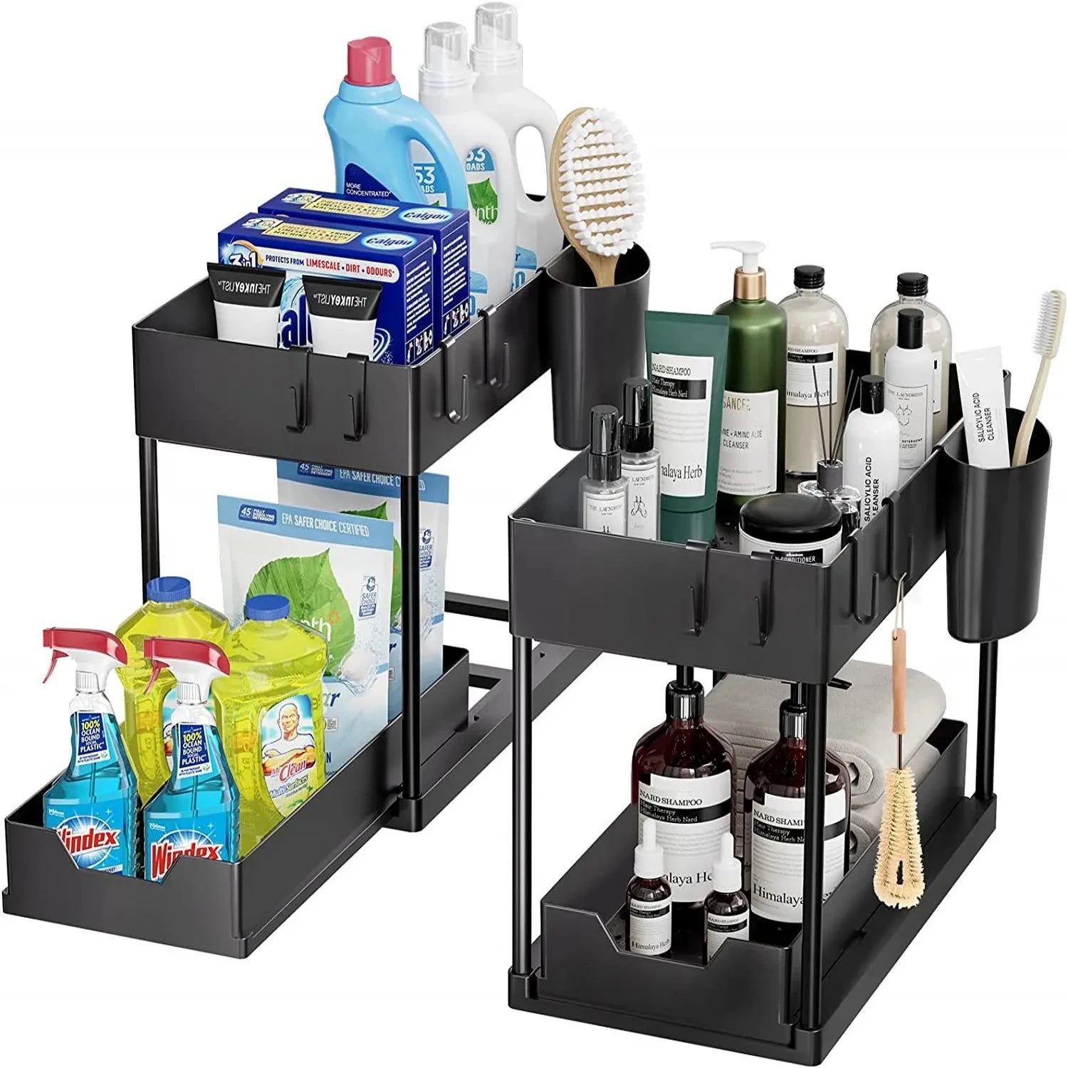 Organizador debajo del fregadero: estante de almacenamiento deslizante doble para cocina y baño