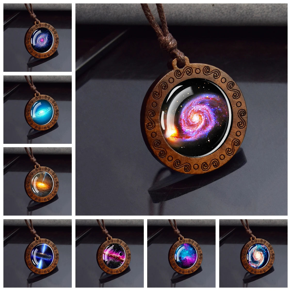 Vintage Wooden Round Pendant Necklace – Adjustable Rope Chain for Men & Women