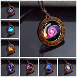 Vintage Wooden Round Pendant Necklace – Adjustable Rope Chain for Men & Women
