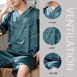 Men’s Lightweight V-Neck Pajama Set with Elastic Waist – Summer Loungewear