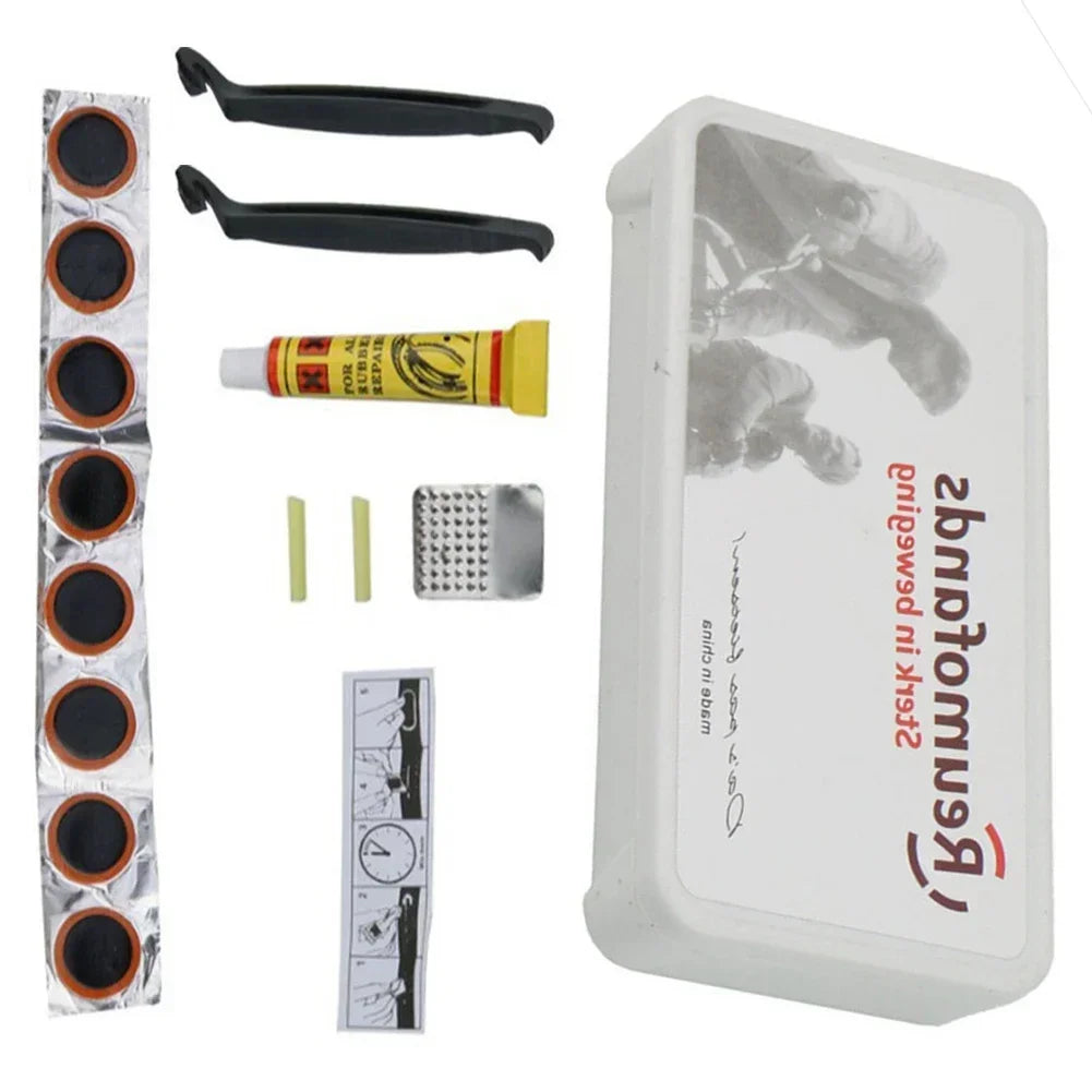 Universal Bicycle Tire Repair Kit with Self-Adhesive Patches and Tools