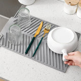 Silicone Draining Board Mat - Foldable Dish Drying Pad with Raised Edges for Kitchen Countertops