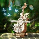 3D Wooden Cello Music Box - DIY Model Kit with Dancing Butterfly Mechanism