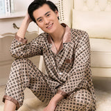 Luxury Men's Paisley Pajama Set - Soft Imitation Silk Full Sleeve Sleepwear with Elastic Waist