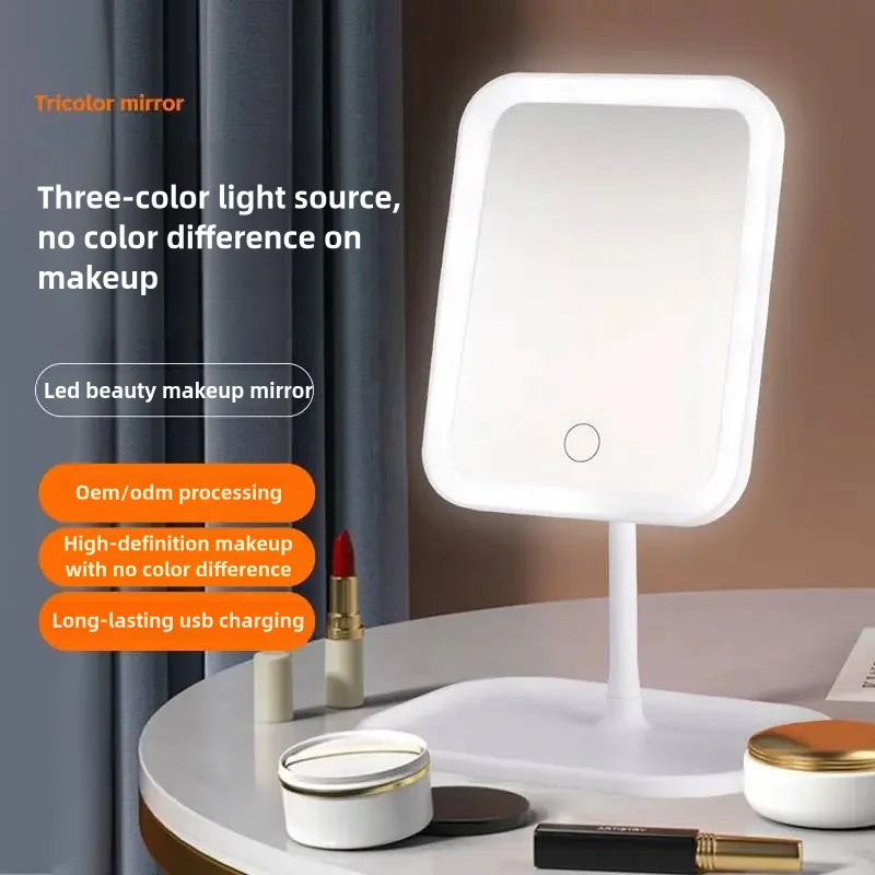 Dimmable LED Makeup Mirror with Memory Function – 360° Rotating USB Vanity Mirror