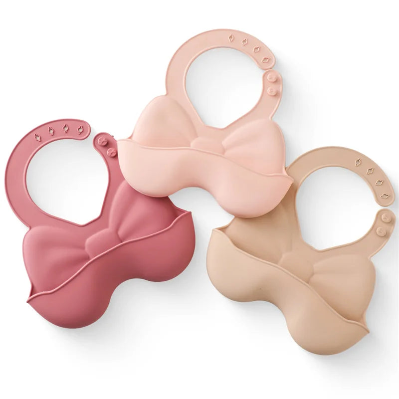 Baberos de silicona impermeables para bebés con un bonito lazo: babero suave y ajustable para niños y niñas