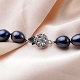 Elegant Black Freshwater Pearl Necklace with 925 Sterling Silver Flower Clasp