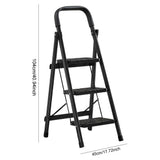 3-Step Folding Ladder with Handrail - 300 lb Capacity Steel Step Stool for Home Use