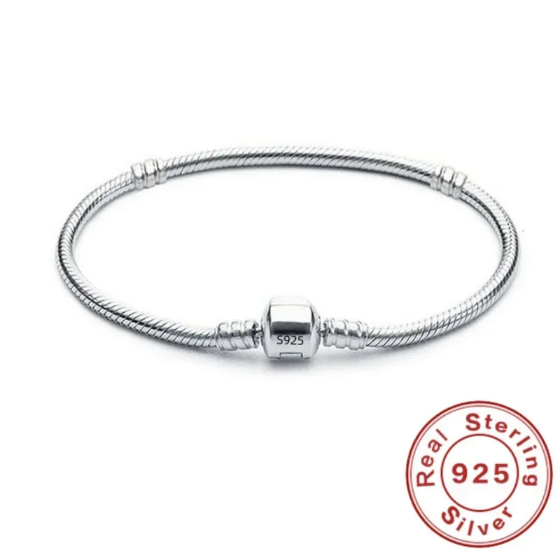 925 Sterling Silver Snake Chain Charm Bracelet for Women