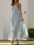 Bohemian V-Neck Sleeveless Midi Dress for Women - Spring Summer A-Line