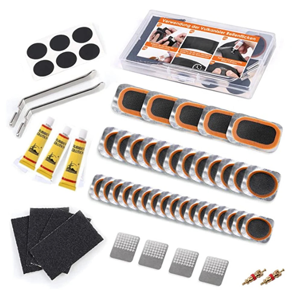 Portable Bicycle Tire Repair Kit with Glueless Patches and Tools