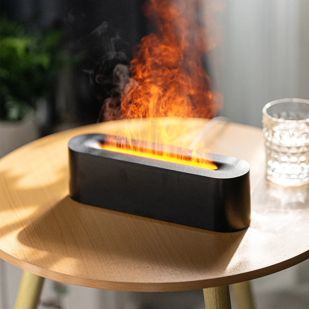 Difusor de aroma de llama: humidificador ultrasónico de vapor frío con luz nocturna de fuego realista