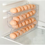 Caja de almacenamiento de huevos con ruedas automáticas - Organizador de huevos para refrigerador de múltiples capas para 30 huevos | Rejilla de conservación de huevos de cocina eficiente