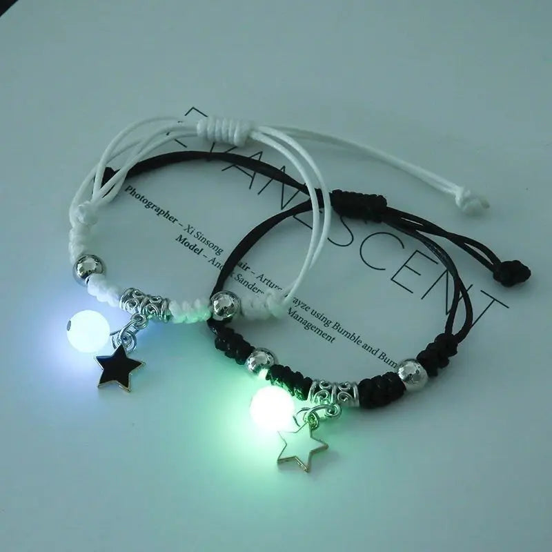 Pulseras de pareja con cuentas de estrellas luminosas: joyas de moda a juego para amantes