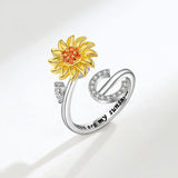 Sunflower Spinner Ring - Stainless Steel Initial Letter Anxiety Relief Jewelry for Women