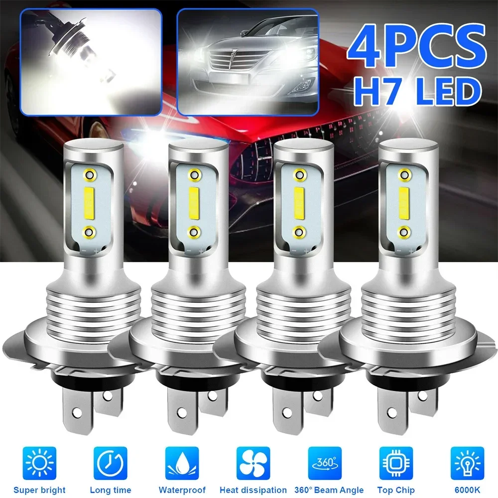 H7 LED Headlight Bulbs – 6000K Super White, High & Low Beam, Fog Lights (12V/24V, 110W, IP68 Waterproof)