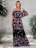 Women’s Sexy One-Shoulder Floral Print Long Swing Dress – Summer Boho Maxi Dress