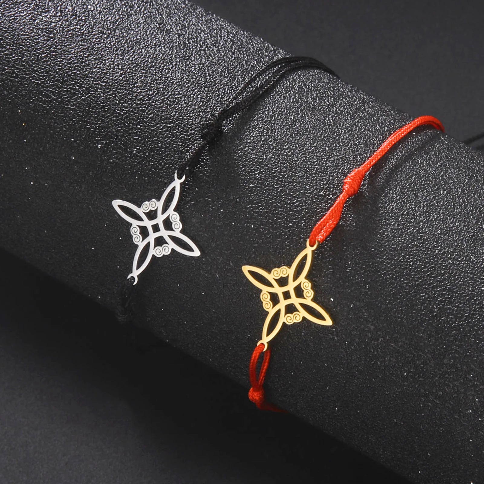 Pulsera de cuerda de cera de acero inoxidable con nudo de bruja: símbolo de protección y fuerza