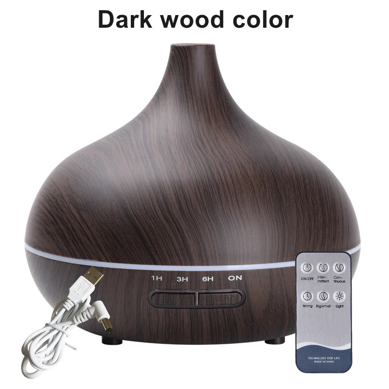 USB Essential Oil Diffuser & Humidifier – Wood Grain, 7-Color LED, Remote Control