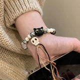Tassel Big Eye Cat Beaded Bracelet for Women & Men – Trendy Skull Ceramic Aesthetic Party Jewelry