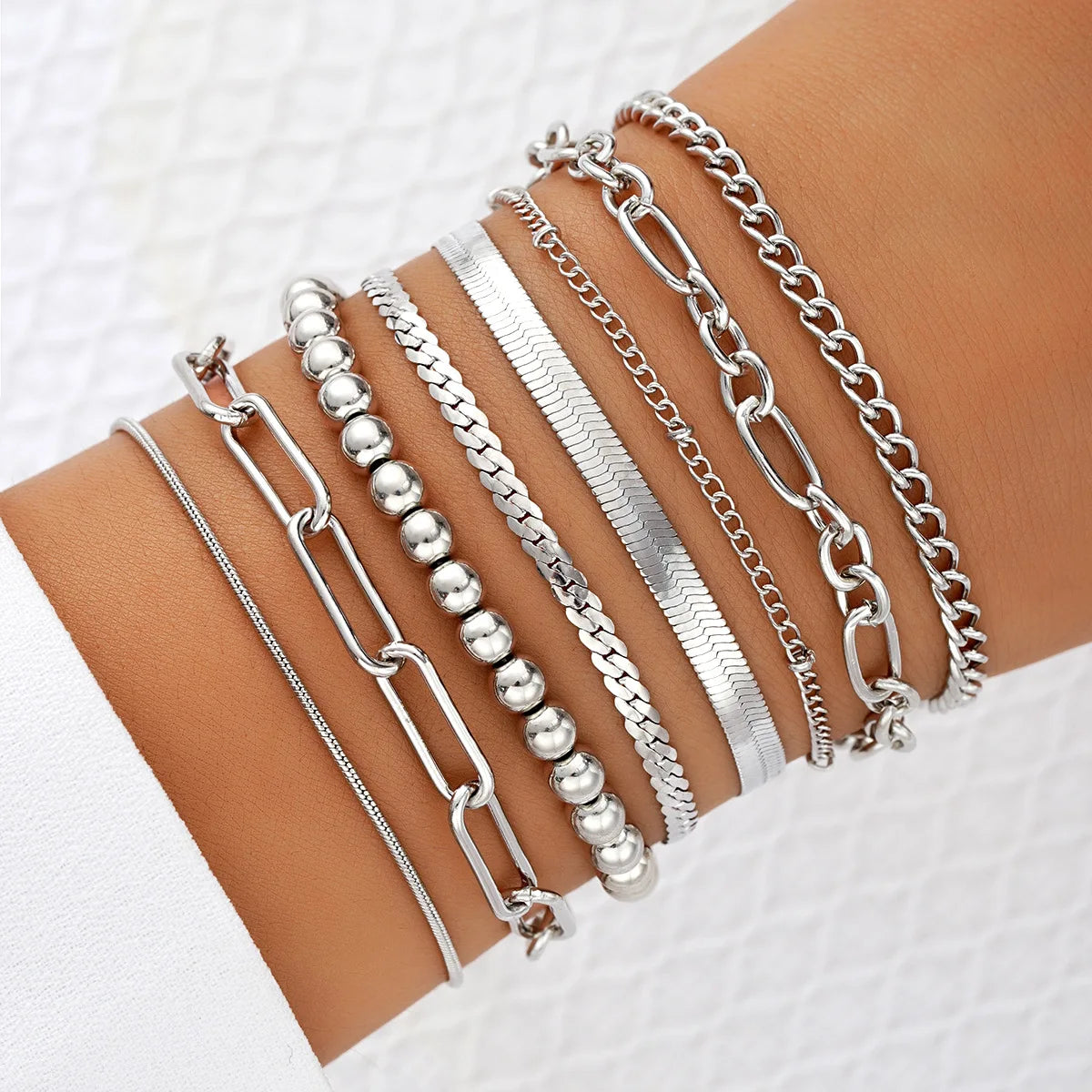 Conjunto de pulseras de eslabones de cadena de moda: joyas elegantes y con estilo para mujeres