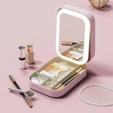 Rechargeable LED Makeup Mirror with Storage – 3-Color Light Travel Vanity Case