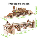 3D Wooden Steam Train Puzzle with Railway Bridge - DIY Model Kit