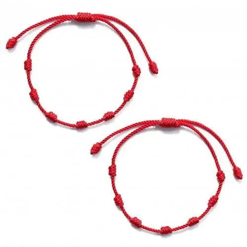 Pulsera ajustable de la suerte para parejas, tejida a mano, de color rojo, de algodón y lino, con diseño clásico de dijes