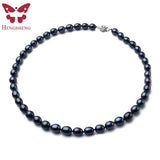 Elegant Black Freshwater Pearl Necklace with 925 Sterling Silver Flower Clasp