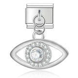 Moon Charm Stainless Steel Bracelet Link with CZ Accents