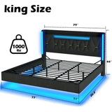 King Size Floating Bed Frame with LED Lights, Storage & USB Charging