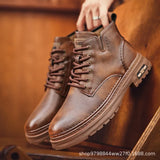 Men’s Luxury PU Leather Ankle Boots - Retro High-Top Motorcycle Boots
