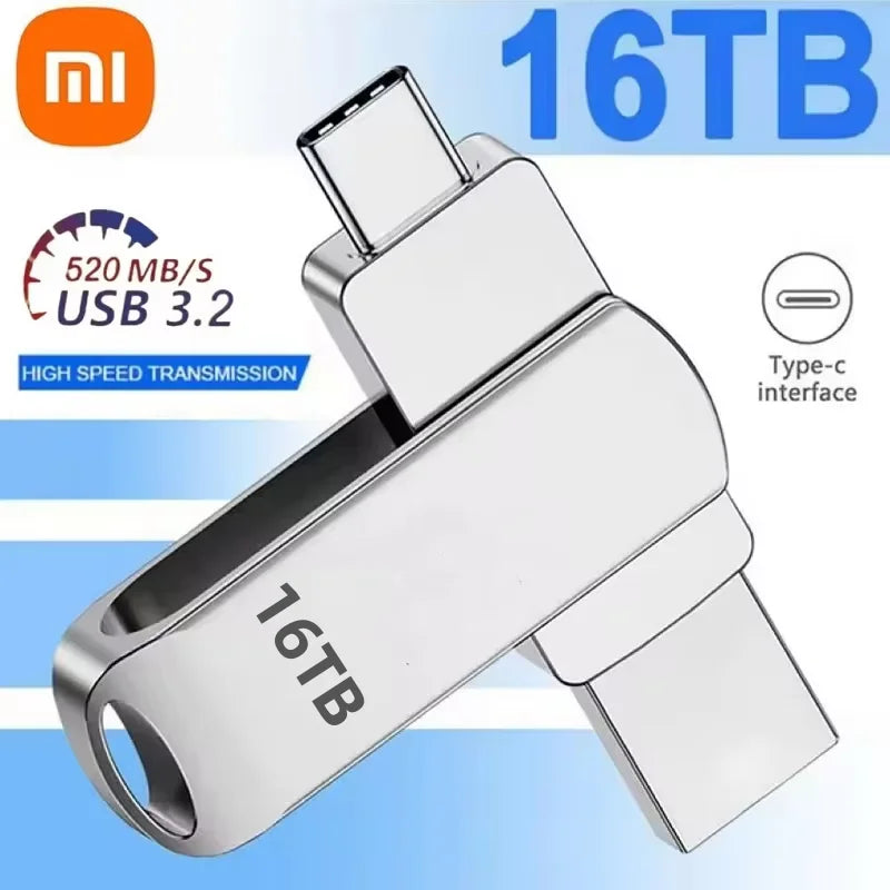 High-Speed 16TB USB 3.2 Flash Drive – Waterproof Metal Memory Stick for Secure Storage