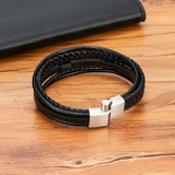 Hand-Woven Leather Bracelet with Stainless Steel Magnetic Buckle for Men