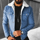 Men’s Warm Fleece-Lined Denim Jacket – Thick Winter Outerwear with Plush Lapel