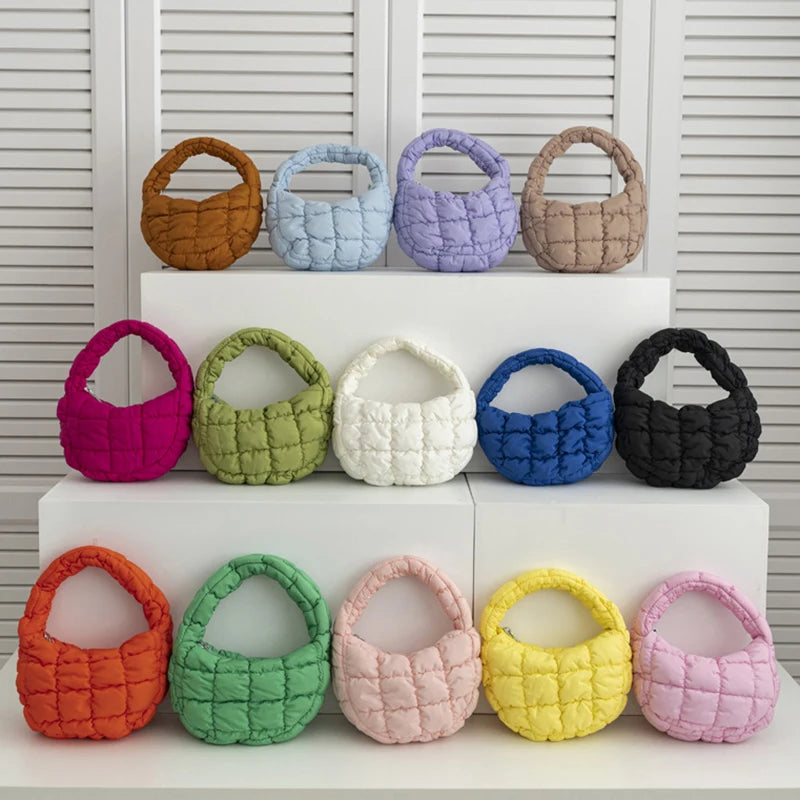 Mini Dumpling Shaped Linen Bag with Zipper Pocket – Soft Baguette Tote for Everyday Use