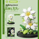 Juego de bloques de construcción con rosas y suculentas en macetas: decoración del hogar con flores eternas