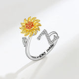 Sunflower Spinner Ring - Stainless Steel Initial Letter Anxiety Relief Jewelry for Women