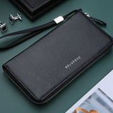 Men's PU Leather Long Wallet with Zipper - Large Capacity Card Holder & Clutch Purse