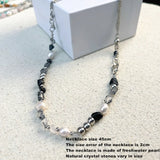 Natural Blue Stone & Freshwater Pearl Irregular Necklace – Vintage Summer Statement Jewelry for Women
