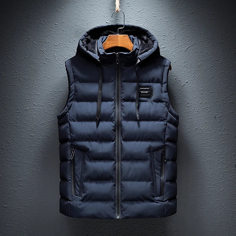 Brand Mens Jacket Sleeveless Vest Hooded Fashion Casual Coats Male Cotton-Padded Men's Vest Men Zipper Waistcoats Plus size 6XL