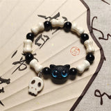 Tassel Big Eye Cat Beaded Bracelet for Women & Men – Trendy Skull Ceramic Aesthetic Party Jewelry